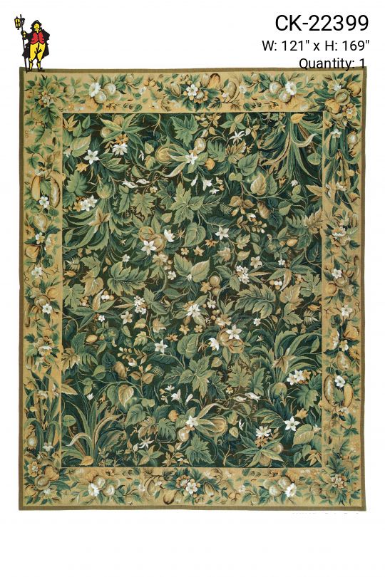 Green Tapestry Style Bordered Area Rug (10' 1" x 14' 1")