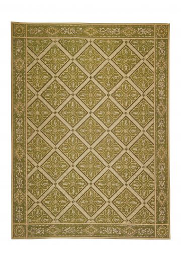 Traditional Geometric Green Needlepoint Area Rug (6' x 9' 2")