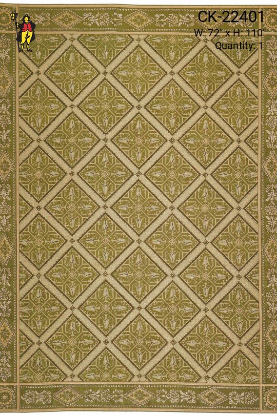 Traditional Geometric Green Needlepoint Area Rug (6' x 9' 2")
