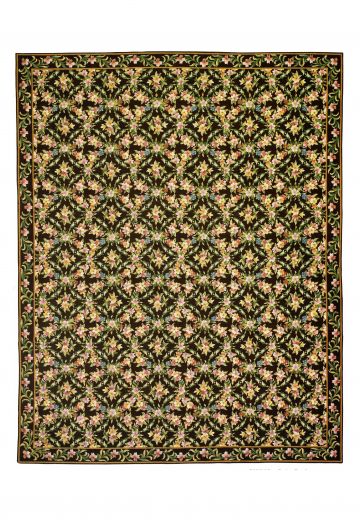 Dark Traditional Floral Needlepoint Area Rug (8' x 10' 2")