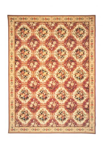 Rust & Ivory Floral Needlepoint Area Rug (10' x 14')