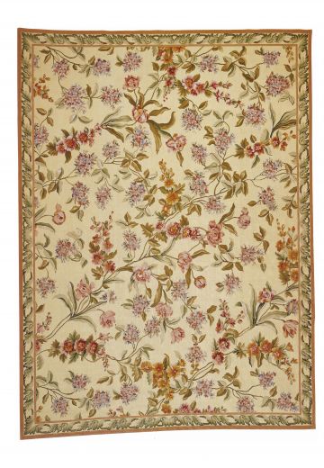 Yellow Foreground Floral Pattern Oversize Needlepoint Area Rug (10' x 14')
