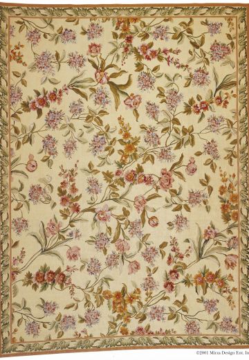Yellow Foreground Floral Pattern Oversize Needlepoint Area Rug (10' x 14')