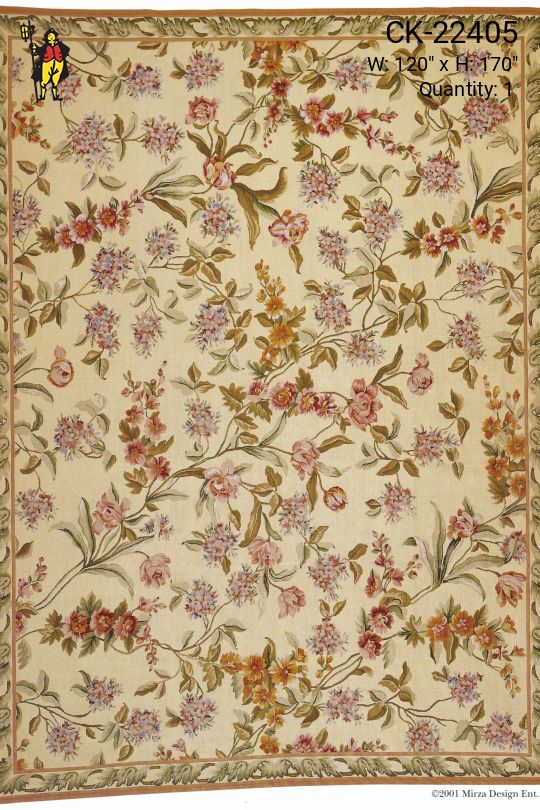 Yellow Foreground Floral Pattern Oversize Needlepoint Area Rug (10' x 14')