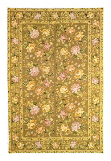 Floral & Earthtone Bordered Needlepoint Area Rug (8' x 10')
