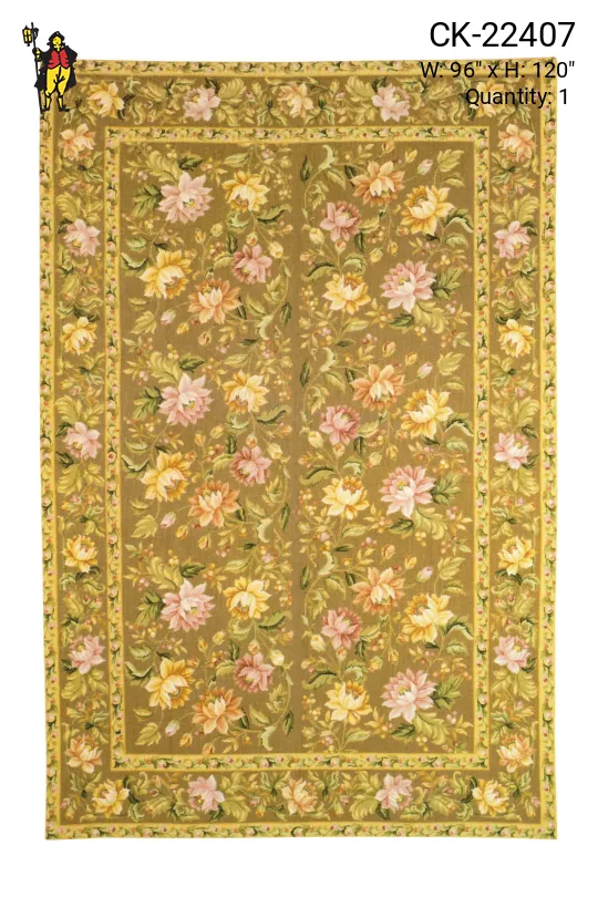 Floral & Earthtone Bordered Needlepoint Area Rug (8' x 10')