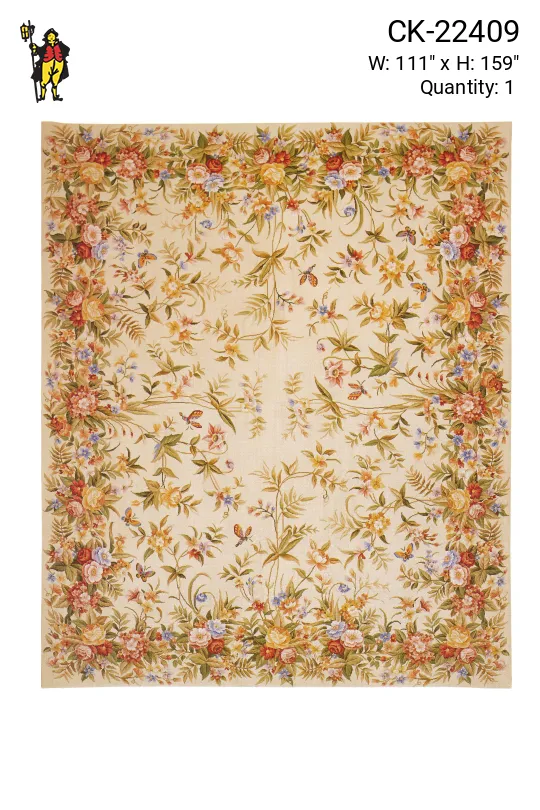 Borderless Floral Needlepoint Area Rug (9' 3" x 13' 3")