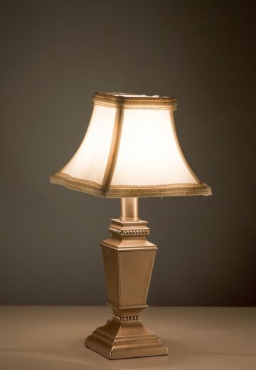 Brushed Nickel Plug In Cafe Table Lamp w/Off White Shades - Candelabra