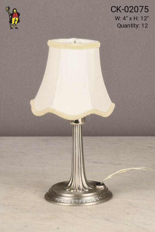 Brushed Nickel Plug In Cafe Table Lamp w/Off White Shades - Candelabra