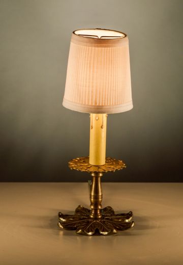 Antique Brass Floral Plug In Cafe Table Lamp - Candelabra