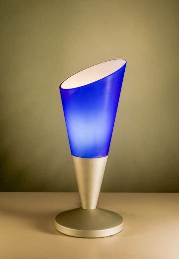 Abstract Plug In Cafe Table Lamp w/Blue or White Shade - Candelabra