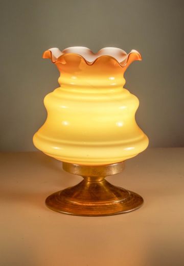 Amber Glass Shaded Plug In Cafe Table Lamp - Candelabra