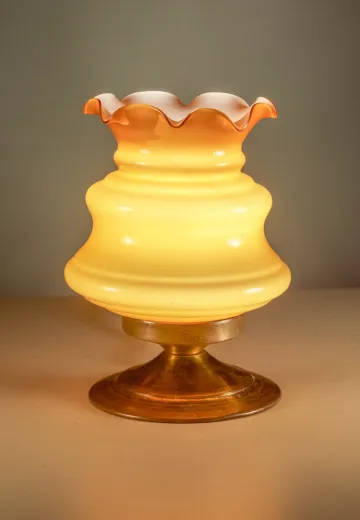 Amber Glass Shaded Plug In Cafe Table Lamp - Edison