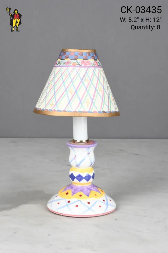 Small Ceramic Hand Painted Table Lamp - Candelabra