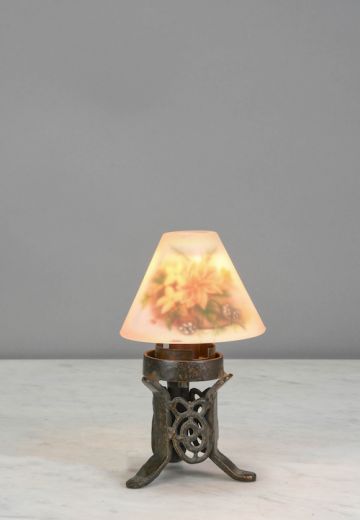 Metal Plug In Cafe Table Lamp w/Floral Glass Shade - Candelabra