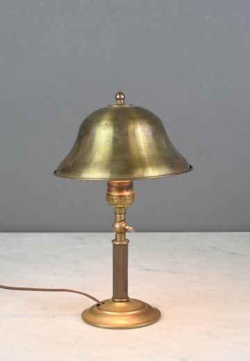 Brass Column & Metal Shaded Plug In Cafe Table Lamp - Candelabra