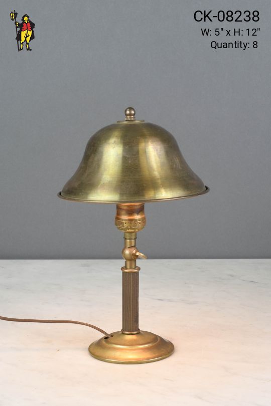 Brass Column & Metal Shaded Plug In Cafe Table Lamp