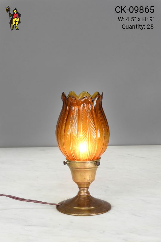 Amber Glass Plug In Cafe Table Lamp - Candelabra
