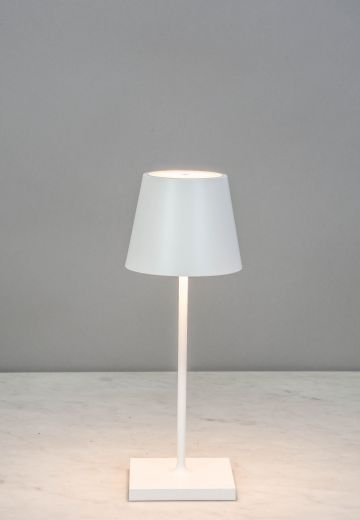 White Powder Coated LED Cafe Table Lamp (Wireless/Rechargeable & Dimmable)