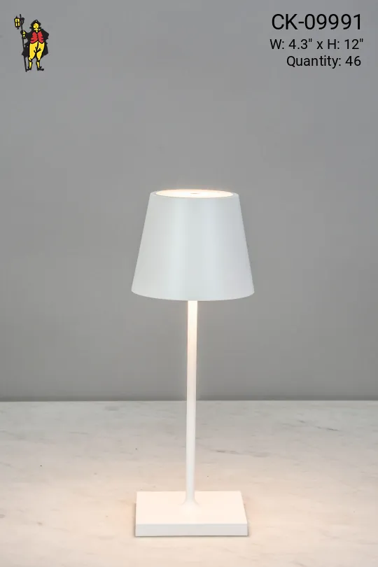 White Powder Coated LED Cafe Table Lamp (Wireless/Rechargeable & Dimmable)
