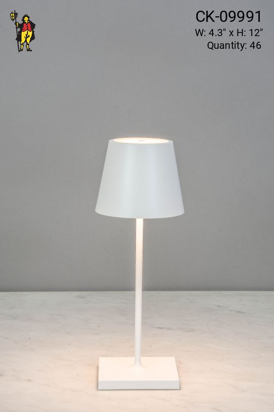 White Powder Coated LED Cafe Table Lamp (Wireless/Rechargeable & Dimmable)