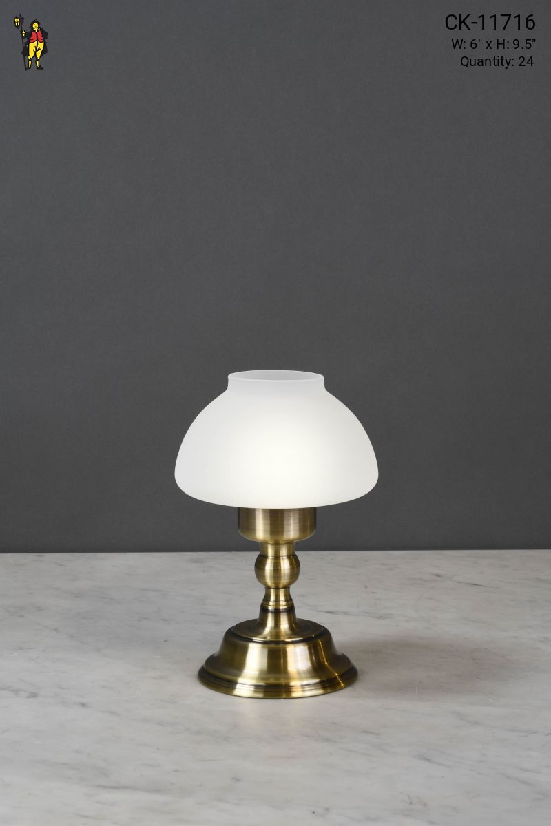 Antique Brass Mushroom Battery Operated LED Cafe Table Lamp