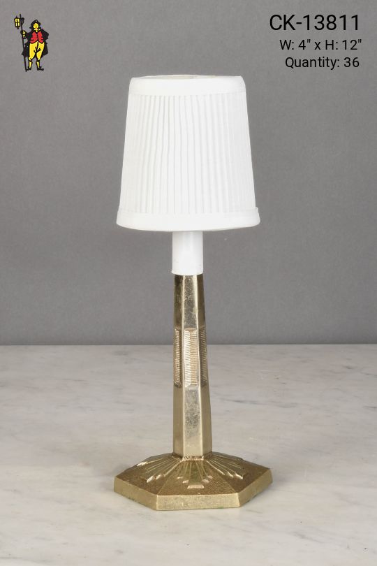 Art Deco Pattern Brass Plug In Cafe Table Lamp (x16 Also Available w/Matching Glass Shade) - Candelabra