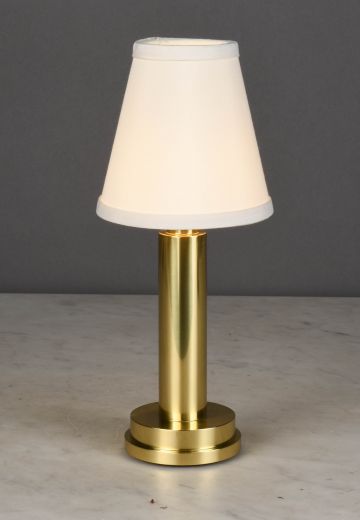 Fabric Shaded Brass Battery Operated Cafe Table Lamp (LED & Dimmable)