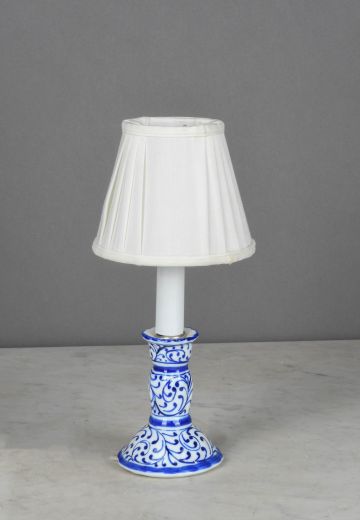Blue & White Painted Single Candle Cafe Table Lamp - Candelabra