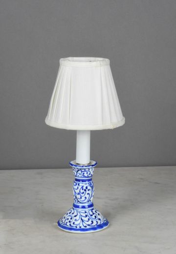 Blue & White Painted Single Candle Cafe Table Lamp