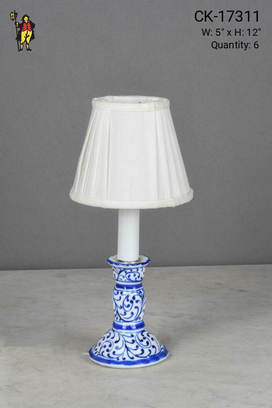 Blue & White Painted Single Candle Cafe Table Lamp - Candelabra
