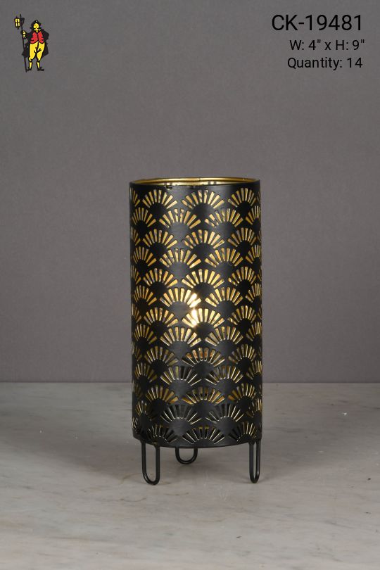 Pierced Black Art Deco Pattern Battery Operated Cafe Table Lamp