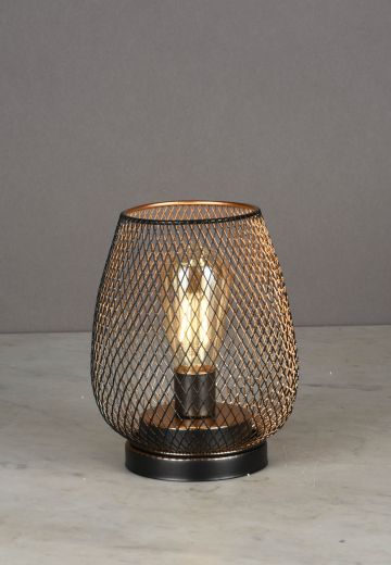 Black Caged Modern Battery Operated/LED Cafe Table Lamp