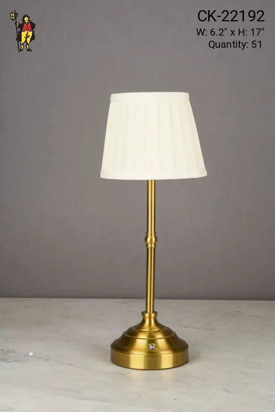 Dimmable Battery Operated/LED Brass Cafe Table Lamp w/Pleated Shade (Shade Cannot Be Changed)