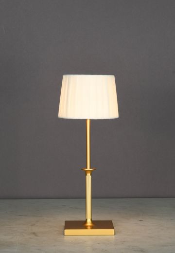 Brass Rechargeable LED Fabric Shaded Cafe Table Lamp