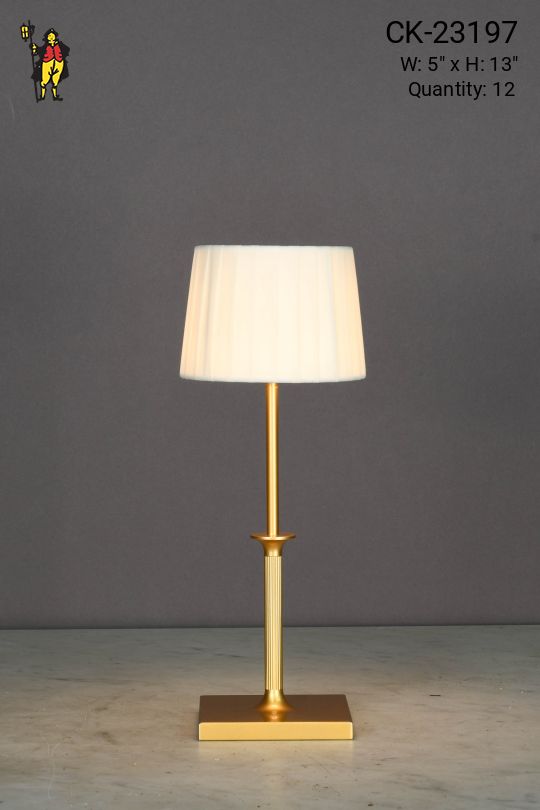 Brass Rechargeable LED Fabric Shaded Cafe Table Lamp