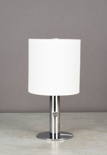 Nickel Battery Operated/LED Fabric Shaded Cafe Table Lamp