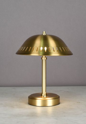 Pierced Brass Shaded Battery Operated/LED Cafe Table Lamp