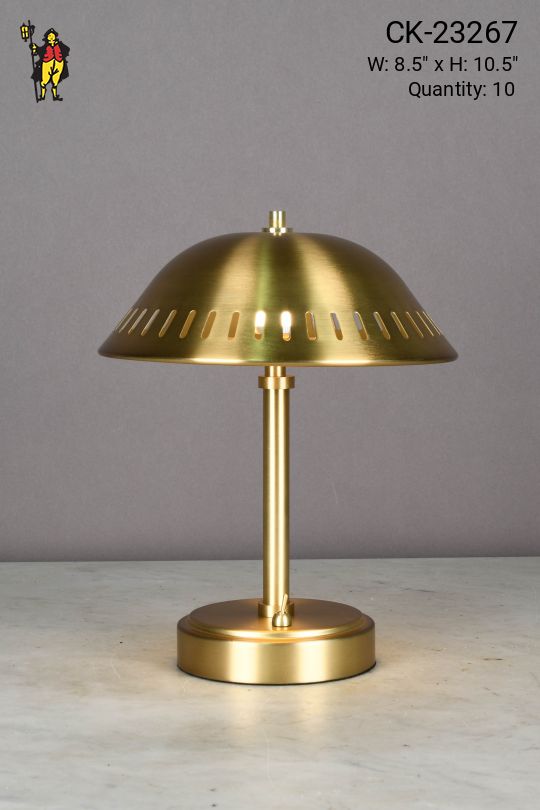 Pierced Brass Shaded Battery Operated/LED Cafe Table Lamp