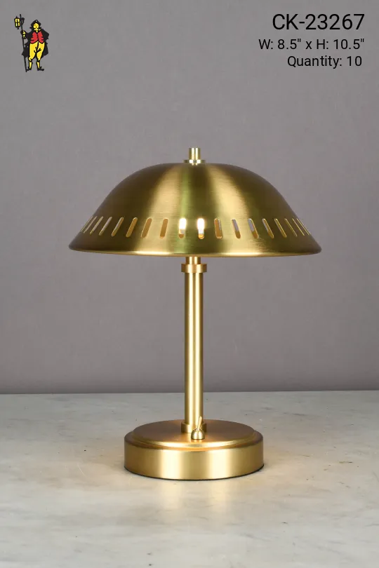 Pierced Brass Shaded Battery Operated/LED Cafe Table Lamp