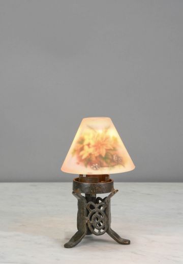 Metal Plug In Cafe Table Lamp w/Floral Glass Shade