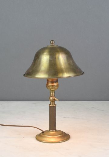 Brass Column & Metal Shaded Plug In Cafe Table Lamp