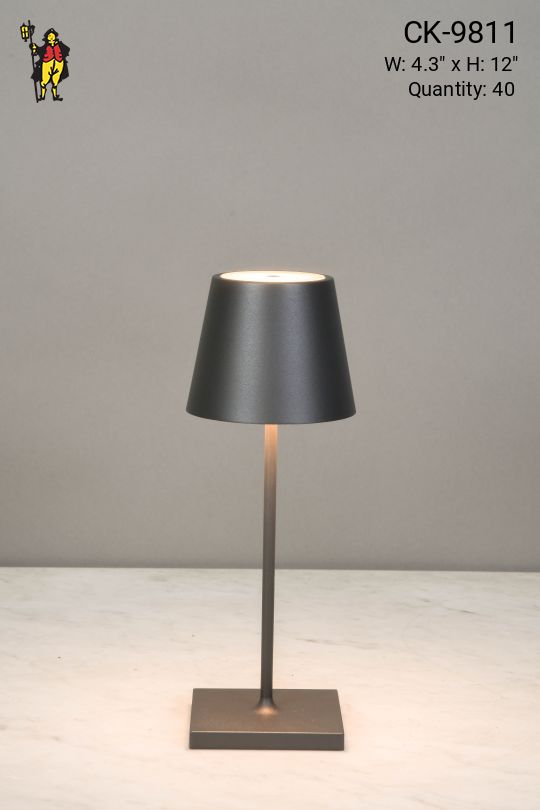 Dark Gray Powder Coated LED Cafe Table Lamp (Wireless/Rechargeable & Dimmable)