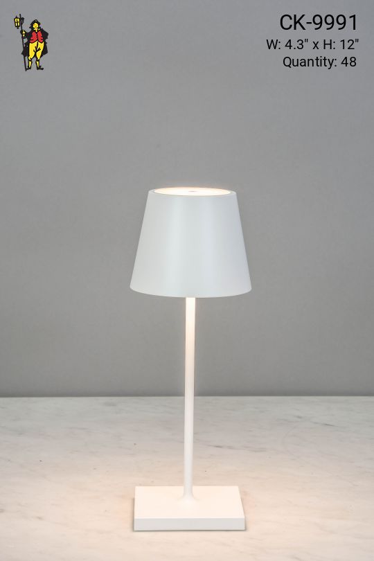 White Powder Coated LED Cafe Table Lamp (Wireless/Rechargeable & Dimmable)