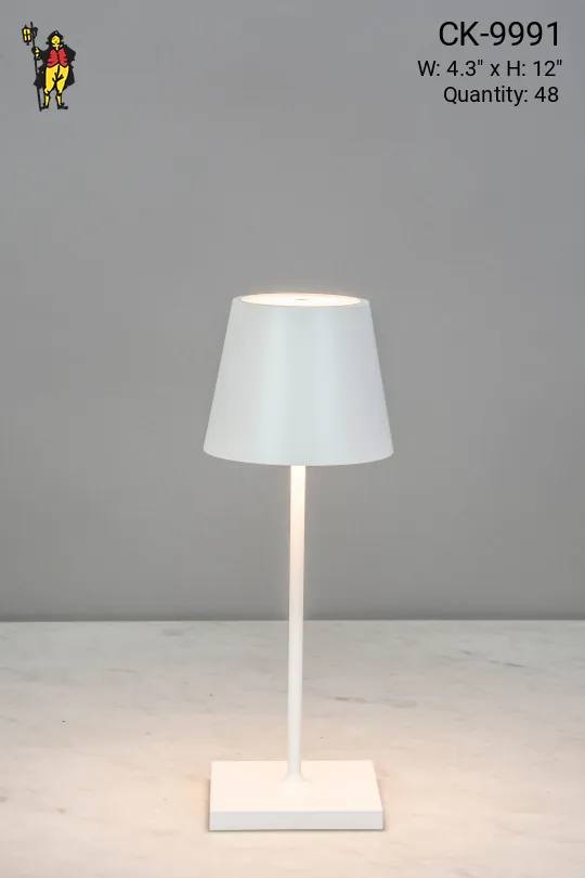 White Powder Coated LED Cafe Table Lamp (Wireless/Rechargeable & Dimmable)