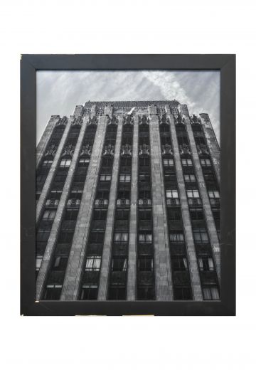 Framed Black & White Low Angle Building Photograph