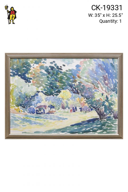 Framed Cleared Wooded Landscape Watercolor