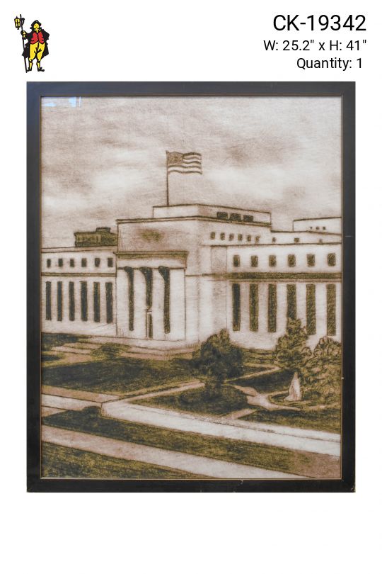 Framed Cleared Lithograph of Government Building - 1