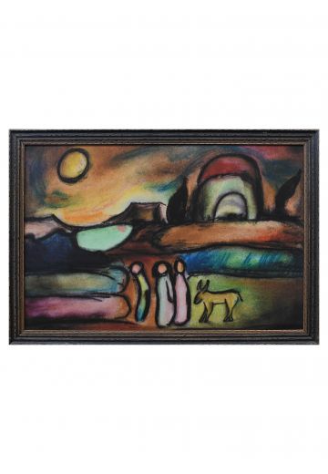 Framed Expressionist Pastel Figures in Landscape