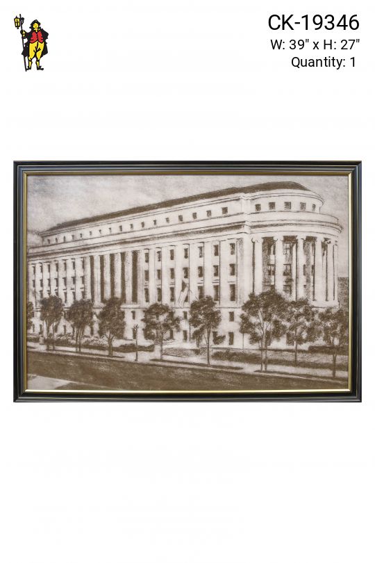 Framed Cleared Lithograph of Government Building - 2